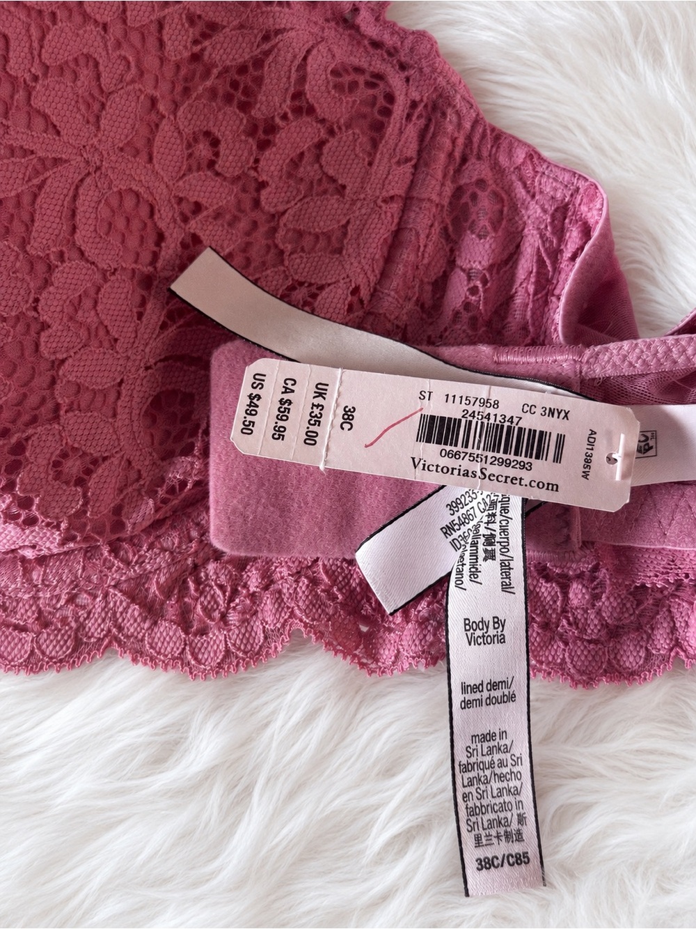 NWT Victoria's Secret Body by Victoria Lined Demi Lace Bra 38C Pink - Picture 8 of 8